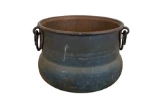 Antique Hammered Copper Cauldron Cook Pot Kettle w Iron Handles 16"