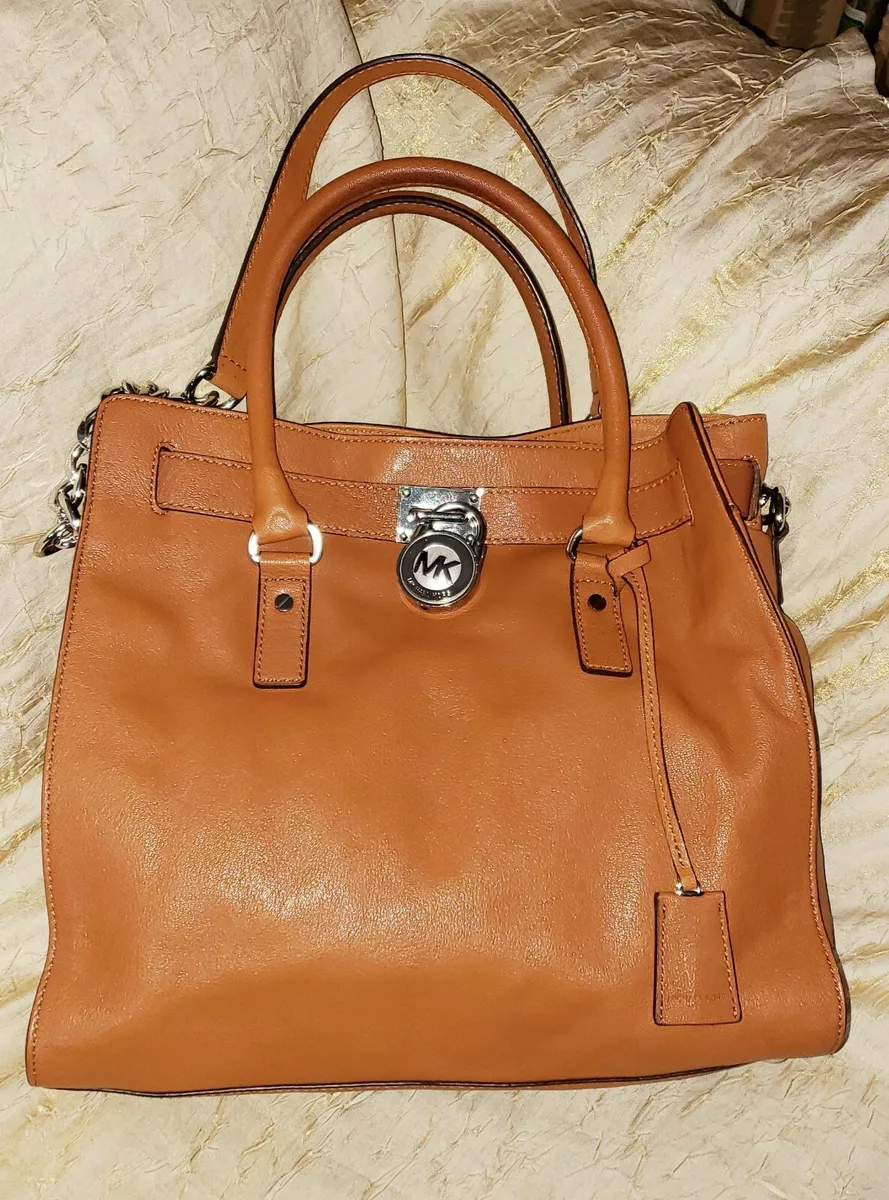 MICHAEL KORS HAMILTON $398 TAN COGNAC BROWN LEATHER LARGE TOTE HANDBAG