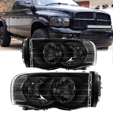 Headlights Headlamps For 2002-2005 Dodge Ram 1500 2500 3500 Black Housing Clear