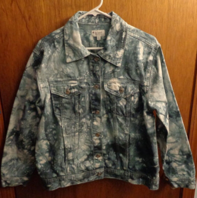 True Craft Blue Tie Dye Boho Hippie Artsy Denim Jacket Women L 42'' chest