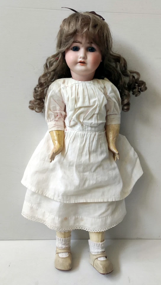 Bambola Ernst Heubach Testa Porcellana Marca 1902 2 Capelli Naturali Alto 55 CM - Immagine 2 di 4