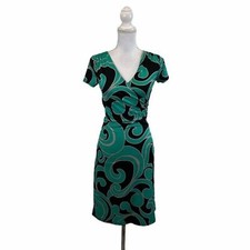 XS INC International Concept Faux Wrap Dress ABstract Print Short Sleeve
