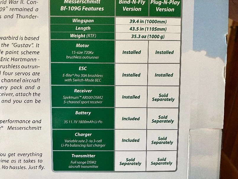 Avión Warbird Parkzone BF-109G RC - Versión PNP Foto 3 de 4