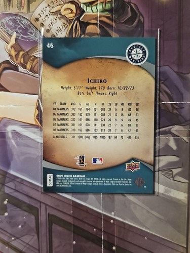 2009 Upper Deck Icons Ichiro #46 Seattle Marinersmpb baseball - Foto 2 di 2