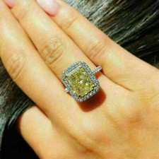 3 Ct Radiant Cut Simulated Citrine Women's Engagement Ring 14K White Gold Plated