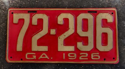 1926 Georgia GA License Plate Car Tag Vehicle Registration Antique
