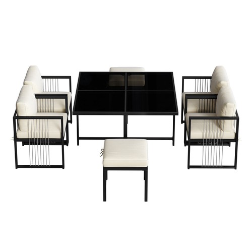 7-teiliges Esstisch Stuhlset Gartenmöbel Set Outdoor Sitzgruppe für 6 Personen - Bild 6 von 10