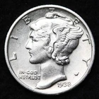 1938-S Mercury Silver Dime AU FREE SHIPPING