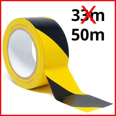 PACPLAN Self Adhesive Hazard Warning Tape 50m Rolls Floor Marking Black Yellow Warehouse