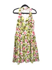 VTG Talbots A Line Sleeveless Dress Pink Green Flowers Womens Petite 10P