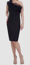 Eliza J Women's Black Asymmetric-Neck Ruffled Sleeveless Dress Size 14