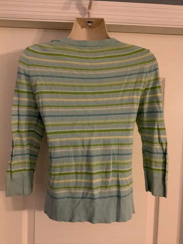 “Express” Green Yellow Strpied Cardigan Swaeter Sz S - Picture 3 of 4