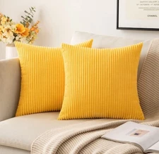 MIULEE Pack of 2 Yellow/Gold Pillow Covers 17x17 Inch - Soft Boho Striped