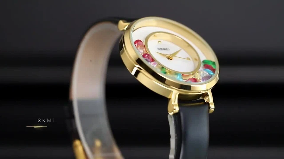 SKMEI Women's Quartz Elegant Watch Colorful Crystal Leather Strap Wristwatch - Image 2 of 4