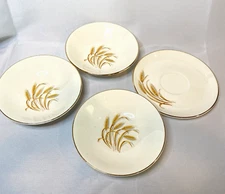 Homer Laughlin China Golden Wheat 1 Saucer  & 3 Small Bowls 22K Gold Trim, 1950