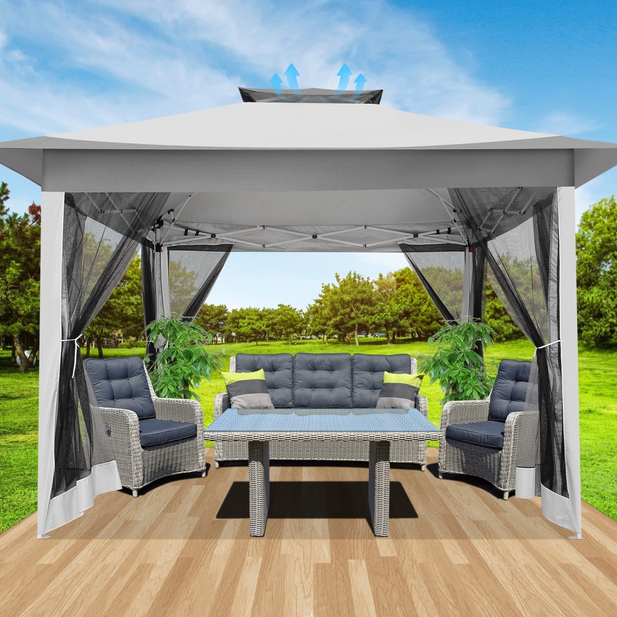 TOOLUCK 12x12 Pop Up Gazebo with Mosquito Netting Heavy Duty