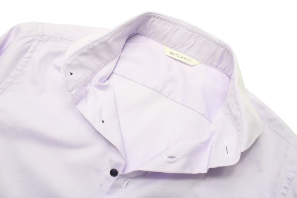 Camicia Formale Slim Fit SUITSUPPLY Uomo LARGE Collo Cutaway Viola Button Up - Immagine 4 di 4