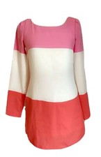 NEW GIANNI BINI Long Sleeve Color Block Short Shift Dress Pink sz 1