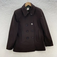 Harve Benard Peacoat Women's 6 Brown Wool Blend Faux Double Breasted Jacket