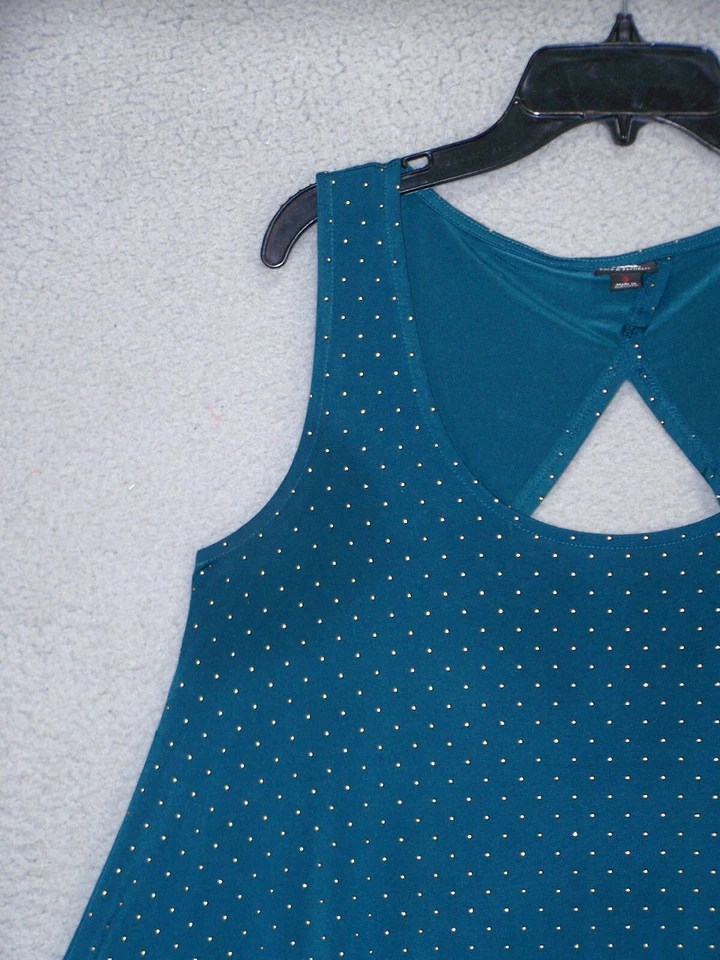 Top Rock & Republic para mujer grande verde dorado tachonado halter sin mangas damas Foto 3 de 4
