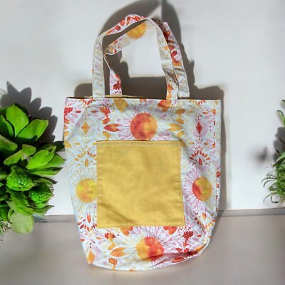 Sunflower - Handmade Canvas Tote Book Bag 100% Cotton with Liner and Pocket