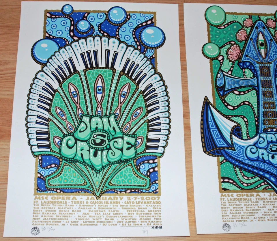 Póster de Umphrey's McGee Jeff Wood Jam Cruise conjunto de 5 impresiones artísticas 2 a juego S/# Foto 4 de 4