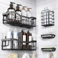 Stainless Steel 5-Pack Adhesive Shower Shelf - Bathroom Organizer, Waterproof
