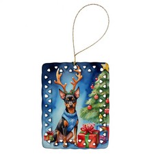 Miniature Pinscher Christmas Reindeer Porcelain Ornament DAC7824CO2