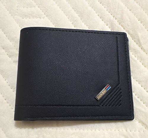 JIANGBAO Men’s Black Faux Leather Bifold Wallet, Credit Card & ID Window