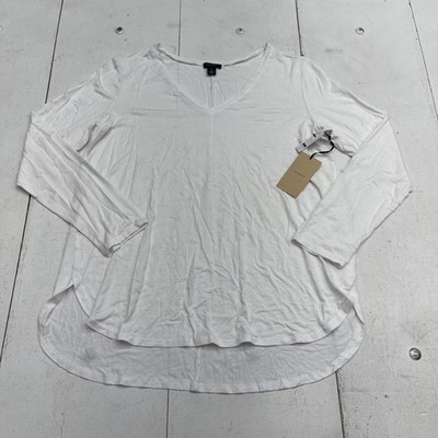 Halogen Shirt Womens XL White V Neck Long Sleeve Jersey Tunic Stretch Top
