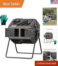 Compost Bin Outdoor 43 Gallon Dual Chamber Tumbler Rotating Garden Compost Bin