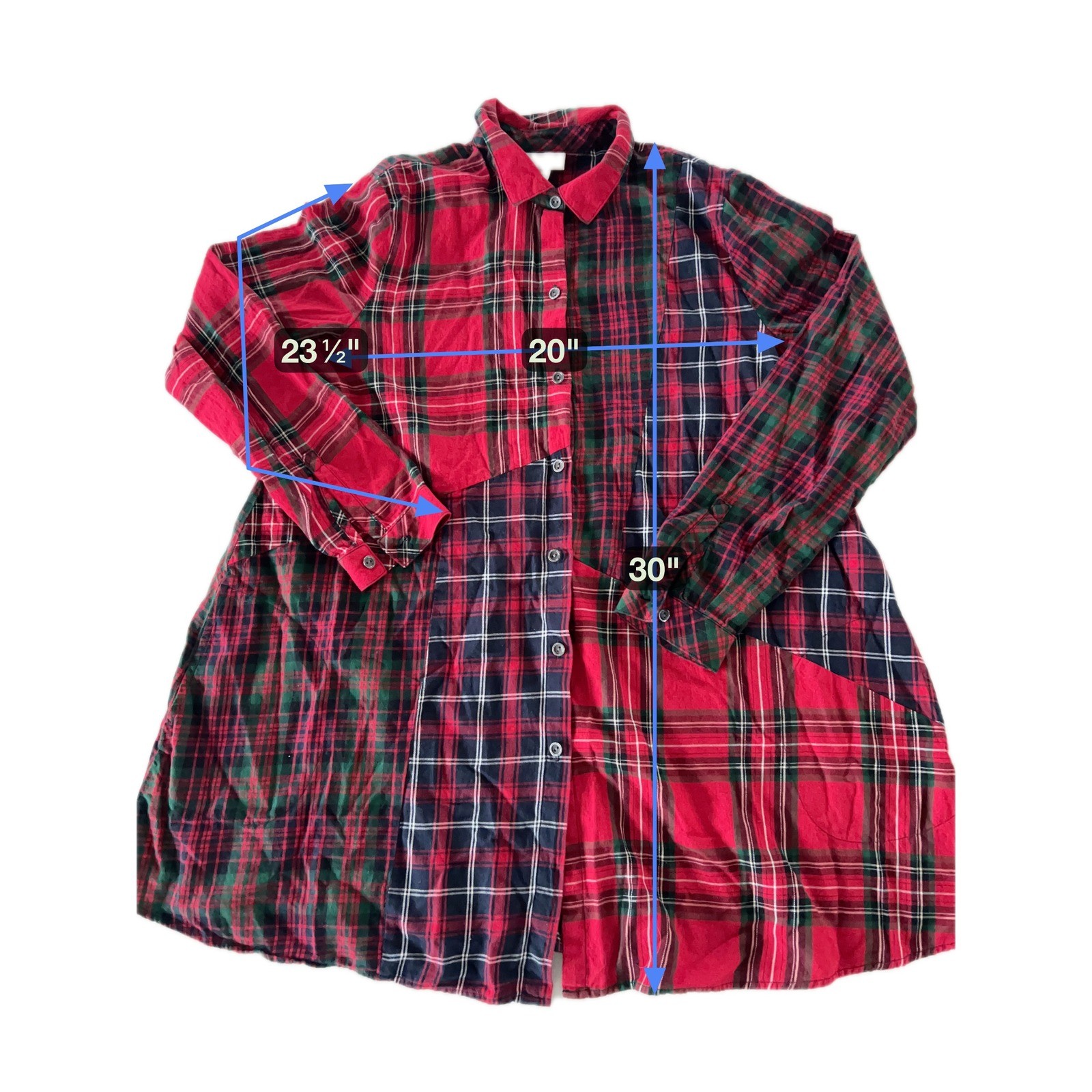 J. Jill Patchwork Button Down Mixed Red Plaid Tun… - image 3