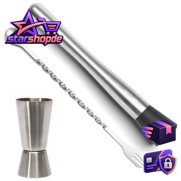 Cocktail-Set Edelstahl Mit StößEl RüHrlöFfel Messbecher FüR Barkeeper-image