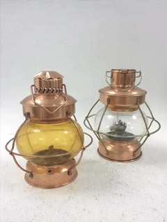 Pair of Vintage Copper Oil Lanterns Nautical Hurricane Lamps