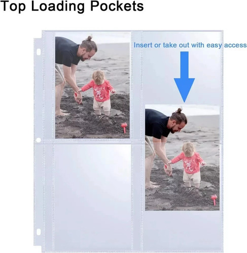 Paquete de 30 páginas de recarga de álbum de fotos de 3,5X5" para carpeta de 3 anillas, funda de fotos ultra transparente - Imagen 3 de 7