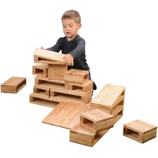 Constructive Playthings Junior Large Hollow Wooden Blocks for Toddlers and Ki...