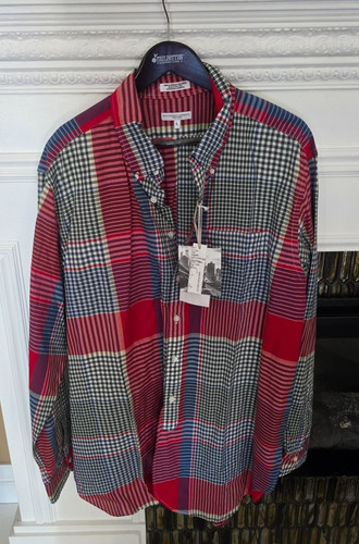 engineered garments men red shirt long sleeve large multicolor