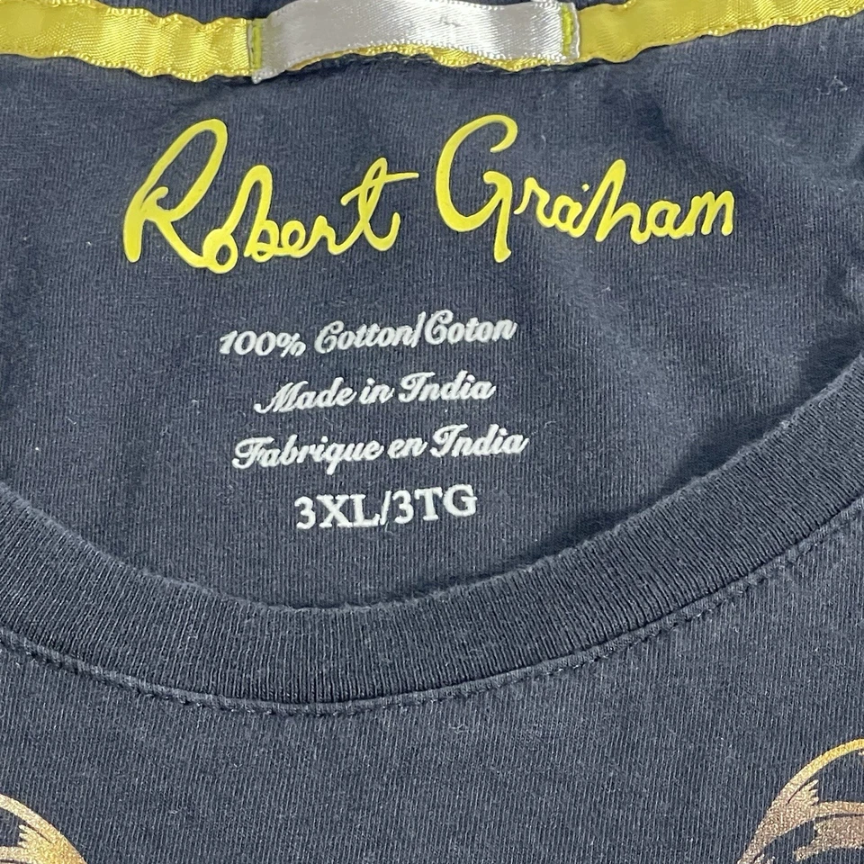 Camiseta Robert Graham Para Hombre Negra 3X Calavera Rockin Camiseta Manga Corta Dorado Brillante Foto 4 de 4