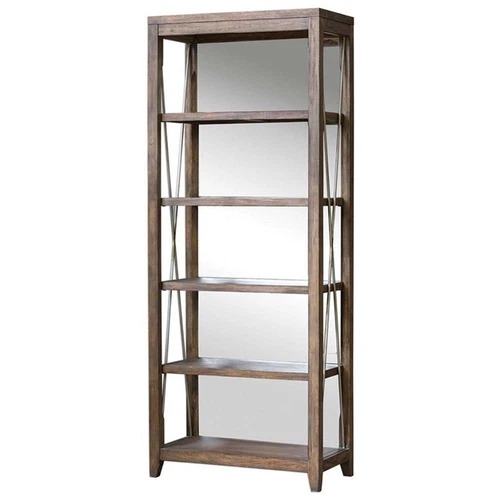 Uttermost Delancey 5-Shelf Wood and Metal Bookcase in Weathered Oak and Pewter - Picture 1 of 7