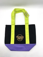 Limited Trader Joe's Mini Halloween Canvas Tote Bag BLACK W GREEN HANDLE💜🖤💚🧡