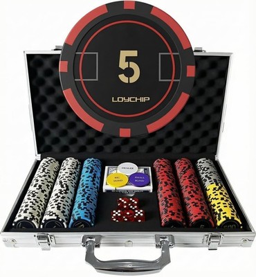 300 Piece Poker Set 11.5g Numbered Chips with Aluminum Case 2 Decks Cards Dea...