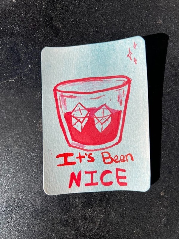 ACEO Original Art Card – Abstract drink , Logo, Words, watercolor, nice