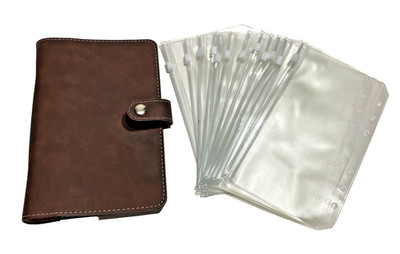 A6 PU Leather Budget with 12 Zip Pockets for Cash/Savings/ Organization Brown