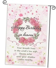 Happy Birthday in Heaven Garden Flags Funeral Remembrance Decoration pink