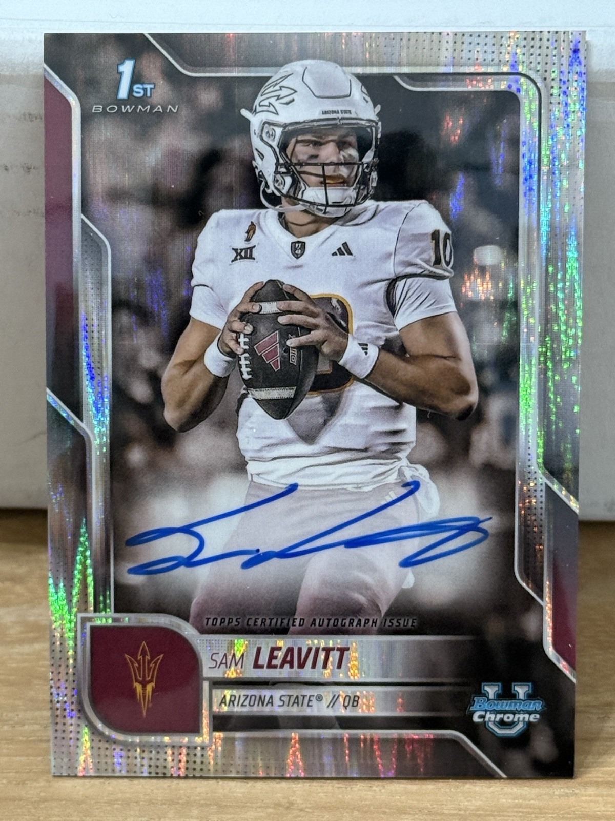 2025 Bowman Chrome U Sam Leavitt 1st Auto Stealth Arizona State On Card