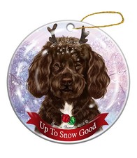 Holiday Pet Gifts Portuguese Water Chocolate Dog Porcelain Christmas Ornament