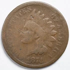 1874 Indian Head Penny Cent Good (G) Details