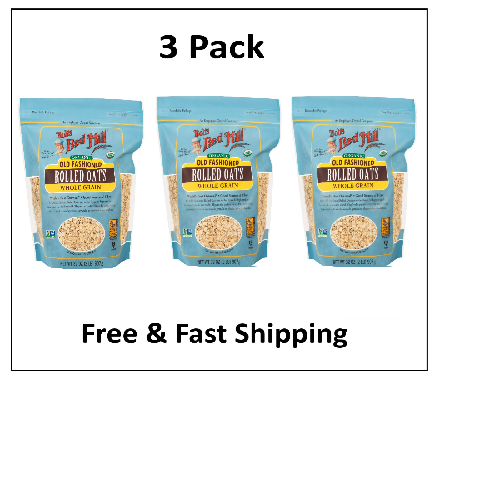 Bob's Red Mill, Old Fashioned Rolled Oats, Organic, 32 oz (3 PACK)