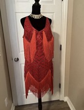 Vintage sexy red sequin fringe flapper dress Size medium WomenParty gatsby