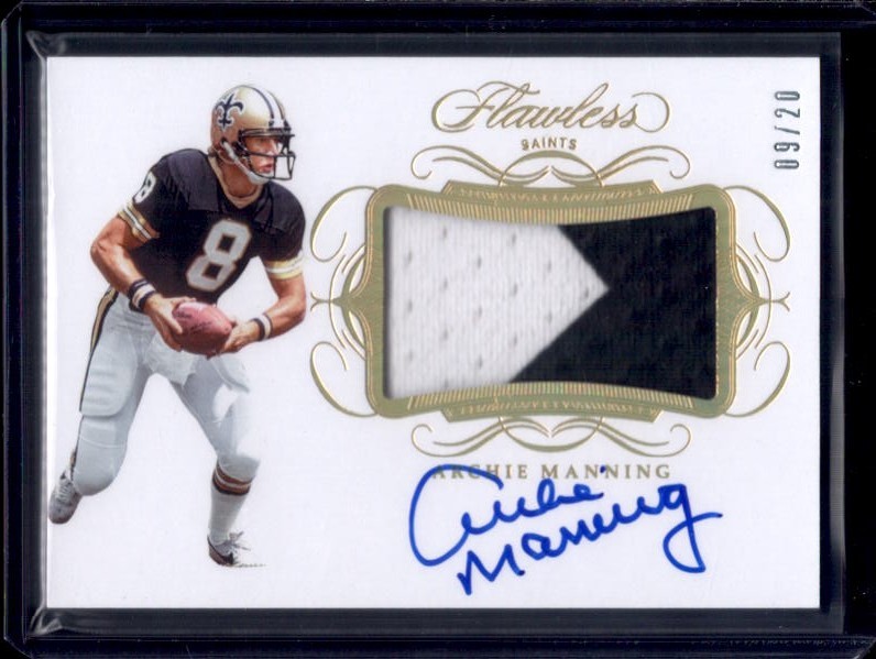 ARCHIE MANNING 2019 Panini Flawless Gold Game Used 2Clr Patch Autograph Auto /20